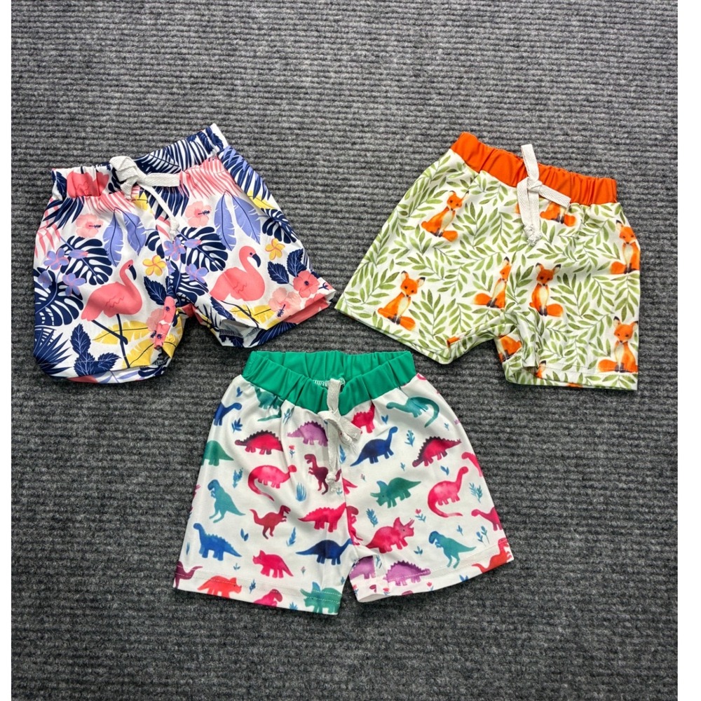 Toddler Shorts Swim Trunks 3 PK Flamingo Fox Dinosaur Prints 6-12M Summer Casual